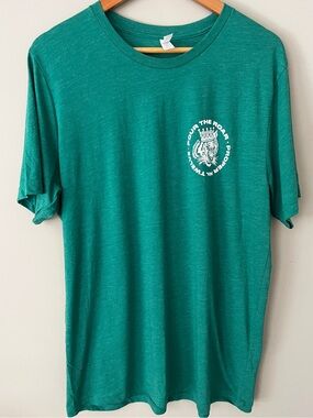 Hanes Teal Short Sleeve Crewneck Tee with White Chest Graphic